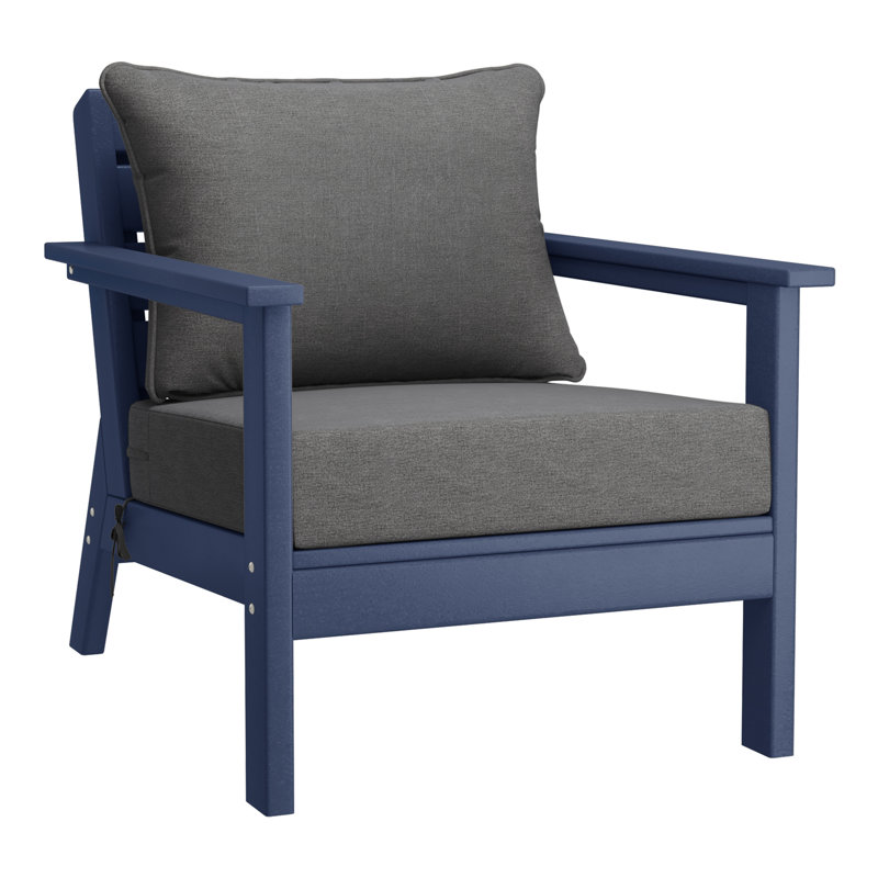 Hydea Deep Seating Chair With Cushions, Gray, Navy Blue