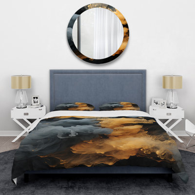 Ensemble de housse de couette abstrait gris et orange