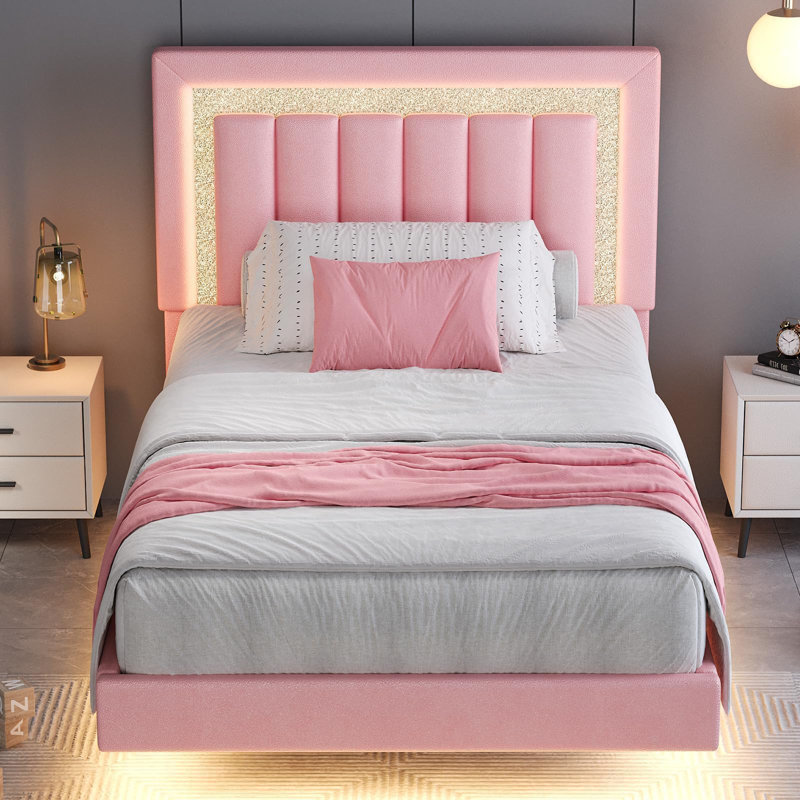 Ensemble de lit plateforme intelligent avec table de chevet moderne à DEL 2 pièces - Ensemble de chambre à coucher lumineuse 3 pièces