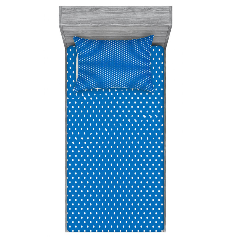 Microfiber Polka Dots Sheet Set, Full Sheet Set with Fitted Sheet, Blue Polka Dots