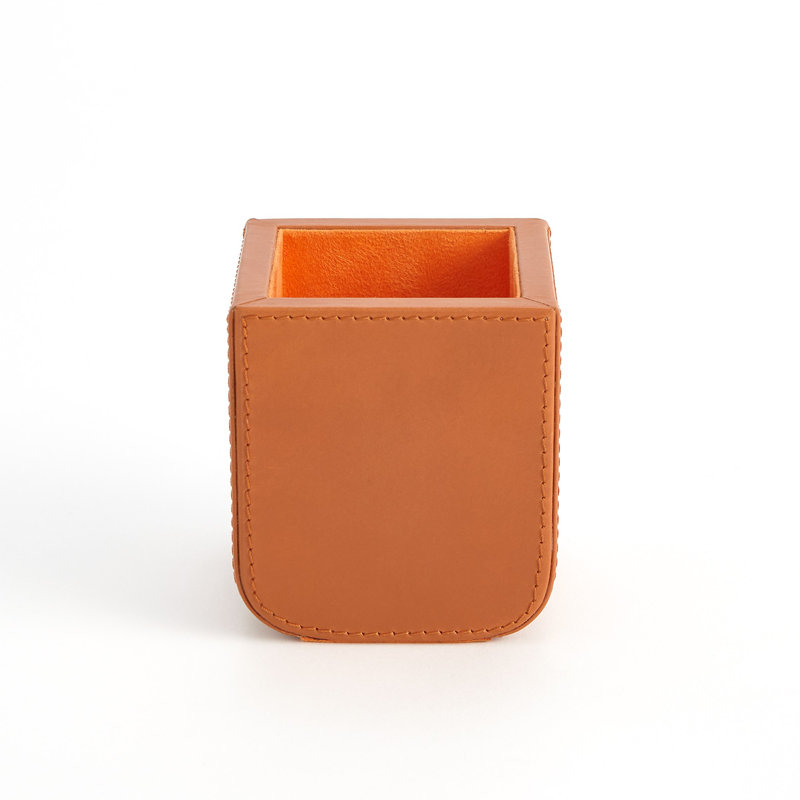 Radius Edge Leather Pencil Cup, Orange