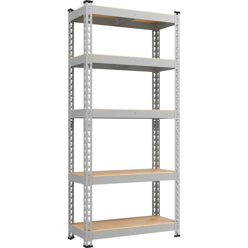 Tevis 60" H x 27.5" W x 12" D 5 Tiers Boltless Adjustable Storage Shelf Goods Rack, Light Gray