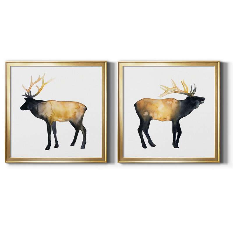 Elk Aglow I - ensemble de 2 peintures encadrées, Toile encadrée dorée, H 26,5 po x l 53 po x P 1,5 po, Pas de tapis