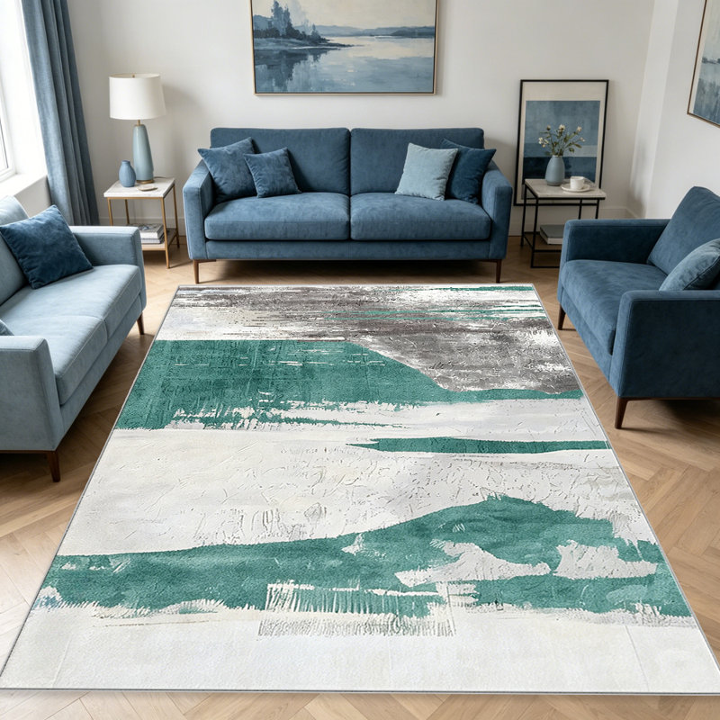 Teal Green Texture carpet-easy to clean, machine-washable, soft and comfortable; suitable for door mats, kitchens, living rooms, bedrooms, corridors, and laundry areas. Easy to clean, durable carpet for home decoration.