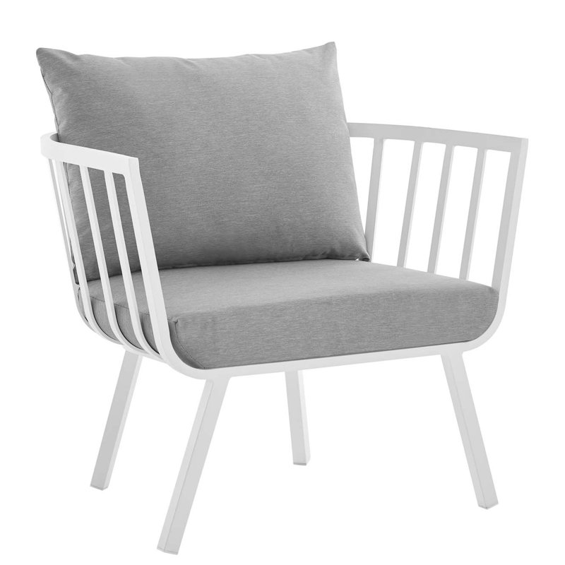 Riverside Outdoor Patio Aluminum Armchair, Gray/White