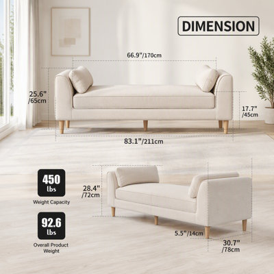 Banc en chenille moderne avec coussins