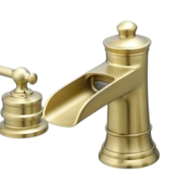 2-Handles 3 Hole Widespread Vainity Faucet in Brushed Gold with Pop Up Drain and Supply Hose