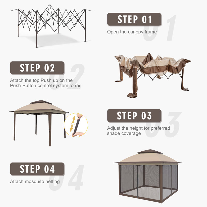 11 Ft. X 11 Ft. Pop Up Portable Gazebo With Mosquito Netting, Beige