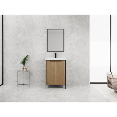 Meuble-lavabo de 30 po avec lavabo en résine et charnières de porte à fermeture en douceur. Luminaires modernes. Rangement intérieur spacieux. Contreplaqué. Lavabo autoportant de couleur café. Élément d'ameublement. Mécanisme. Fabriqué en contreplaqué.