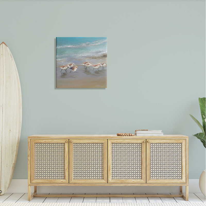 «Coastal Sandpipers Beach Waves Shore» par Rick Novak - peinture sur toile tendue, H 24 po x l 24 po x P 1,5 po