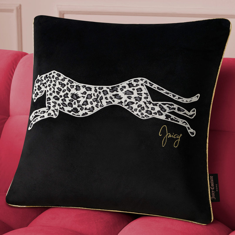Juicy Couture Velvet Cheetah Plush Decorative Throw Pillows, Black, Square 18"