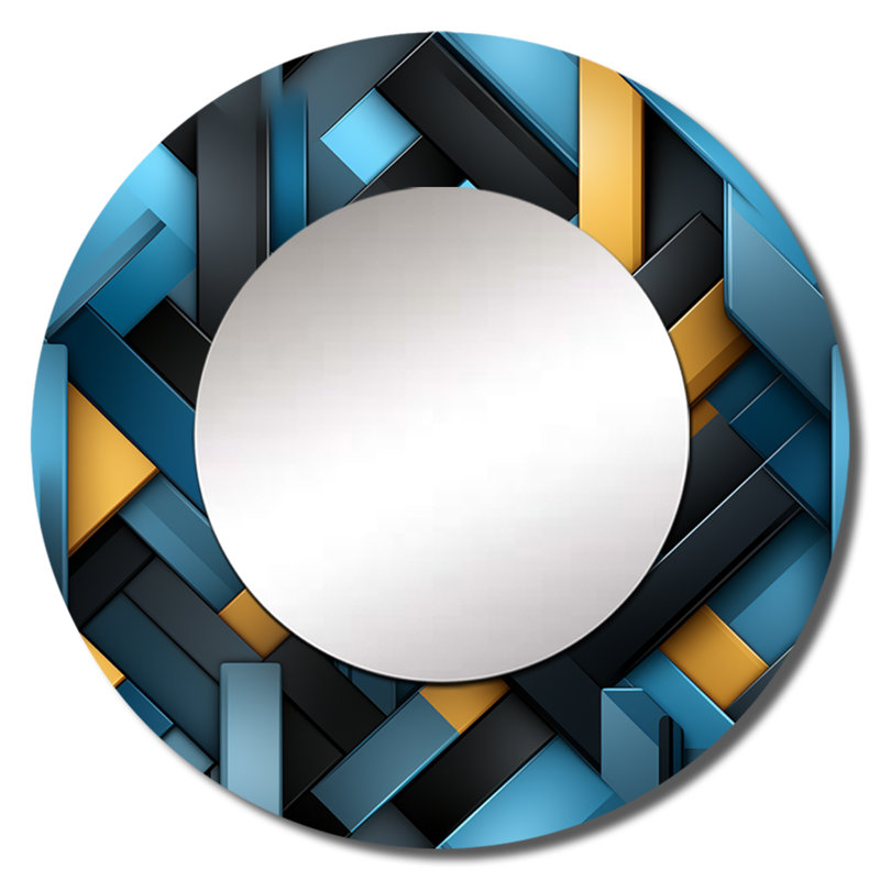 Black And Blue Blockchain Blocks - Modern Round Mirror Wall Decor_MTMIR123546, 36" x 36"