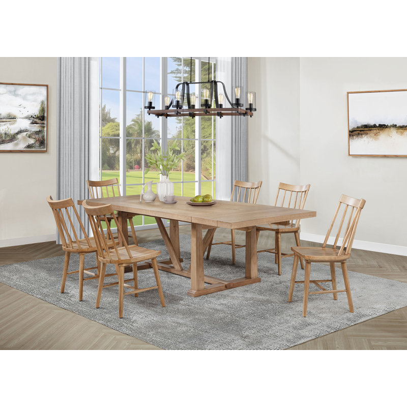 Ensemble de salle à manger à rallonge 7 pièces Burson brun naturel, Brun naturel, 7 pièces : table, 6 chaises