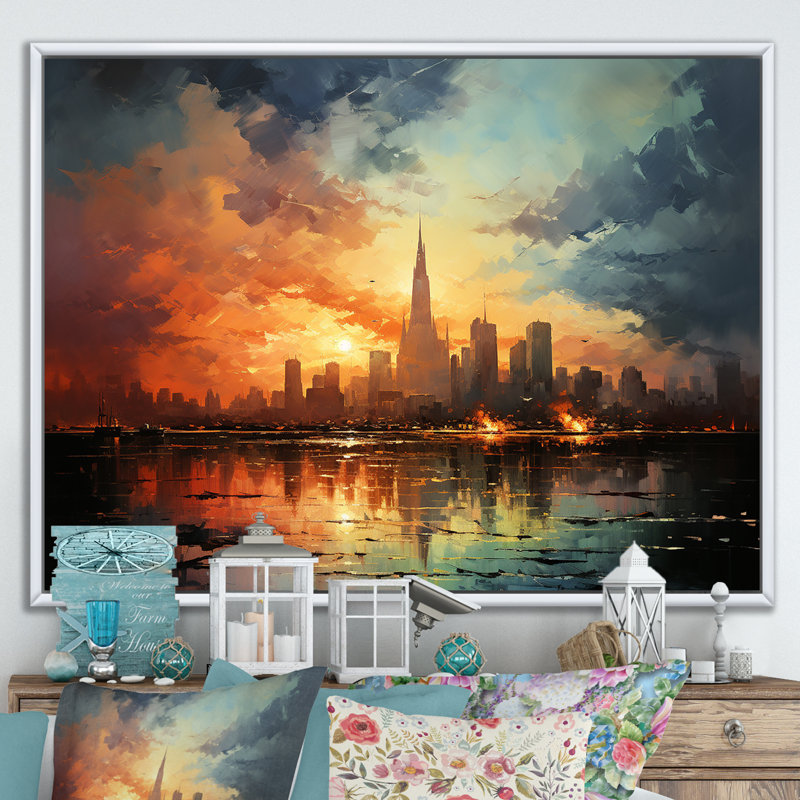 Modernisme urbain sur toile, Cadre flottant blanc, H 34 po x l 44 po x P 1,5 po