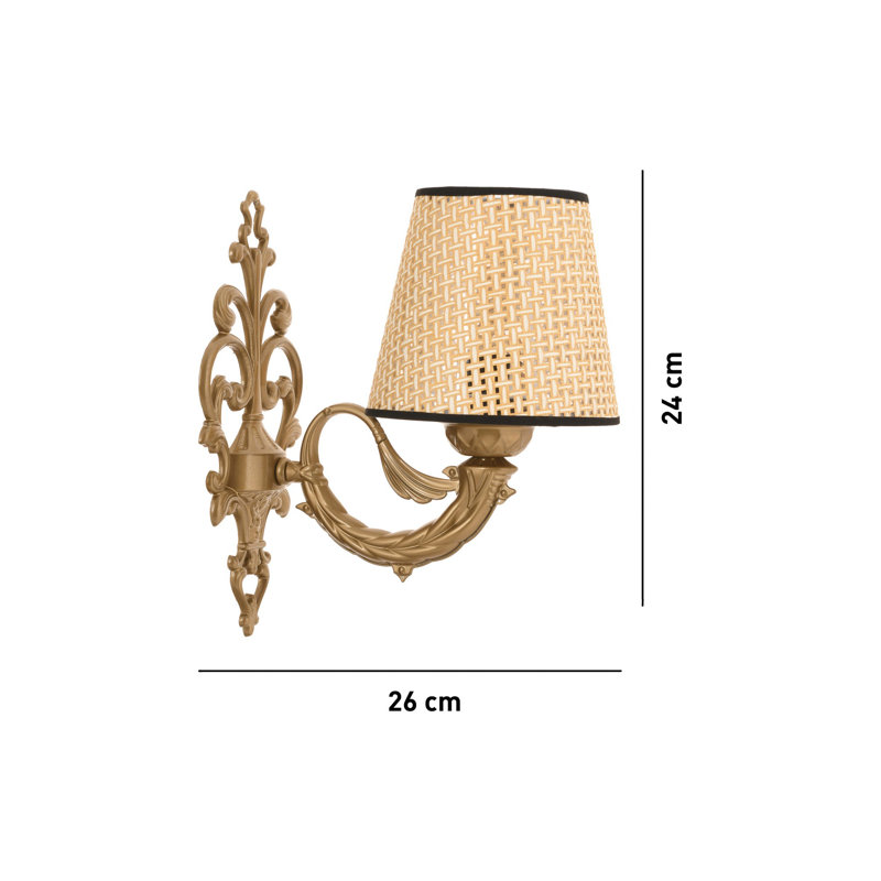 Elegant Wall Lamp with Metal Body, Natural & Gold Finish, 9.8 x 3.9 x 5.1 inches | 1 x E27 Max 40W Socket (Bulb Not Included) | Stylish Lighting for Home Decor, IP20 Rated, Perfect for Living Room & Bedroom