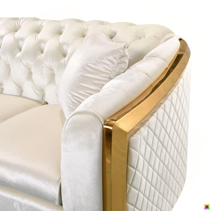 Eugenija 81.1" Velvet Luxury Chesterfield Sofa, Pocket Spring, Beige Velvet