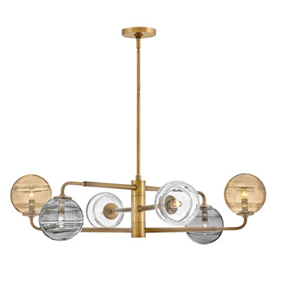 Lustre à un niveau réglable à six lumières avec globes multicolores Oberon