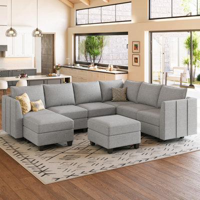 Aurora 8 Ottomans With 7 Backrest Livingroom Sofa Storage Couch Convertible Modular Sofa Sectional Couch With Detachable Washable Cushion