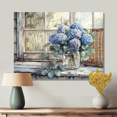 Art mural sur toile, "Hortensias et eucalyptus I" de Dorcy