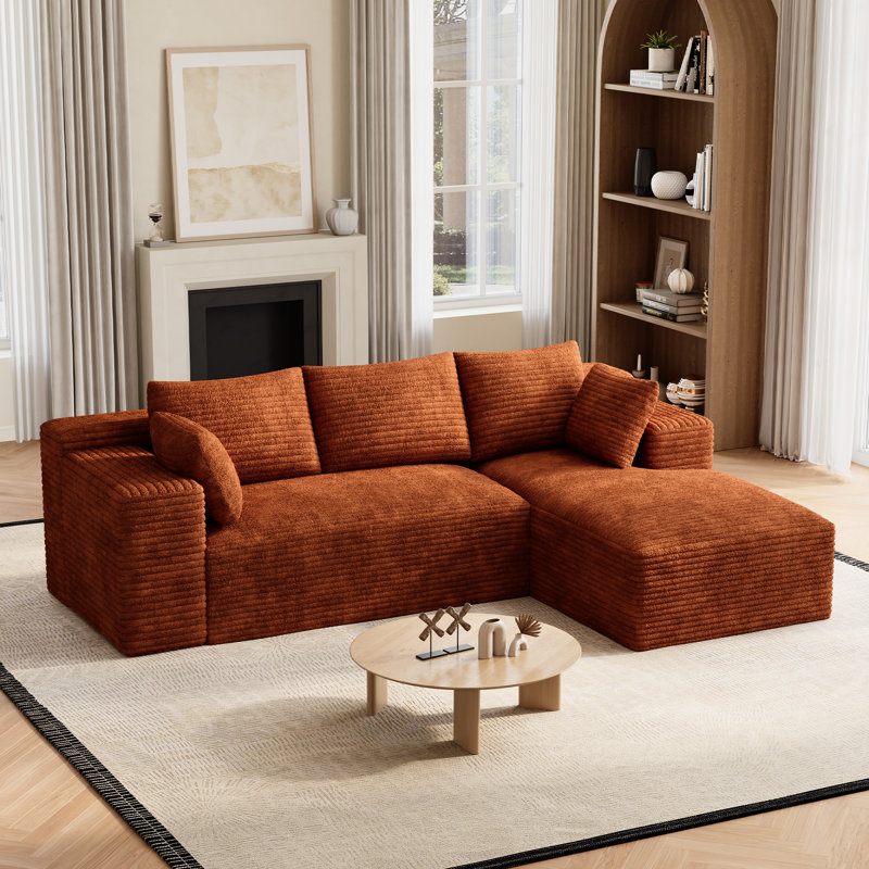 Canapé modulaire en velours côtelé modulaire Boneless, Orange Corduroy, Right Hand Facing