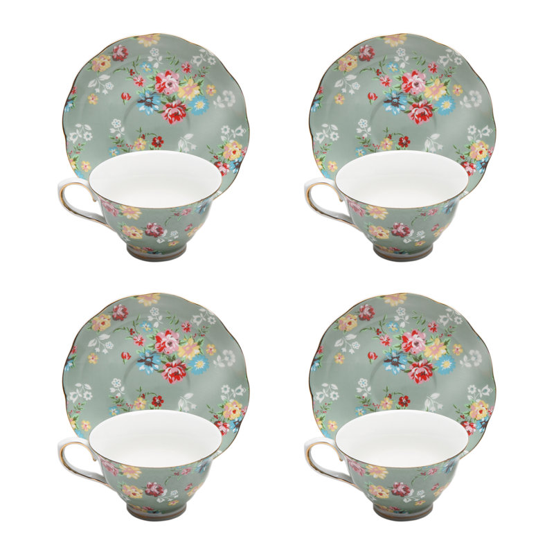 Tasse à thé et soucoupe Shabby Rose, Vert