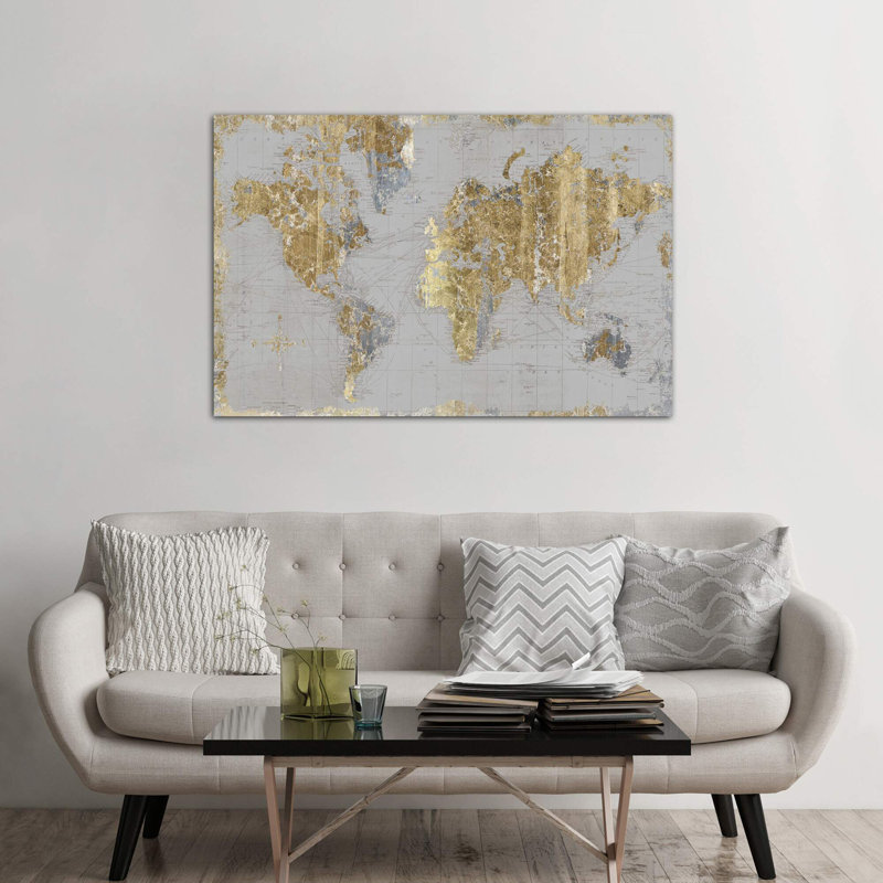 Gilded Map Light Gray by Wild Apple Portfolio - Wrapped Canvas Print, 152.5 cm H x 101.5 cm W