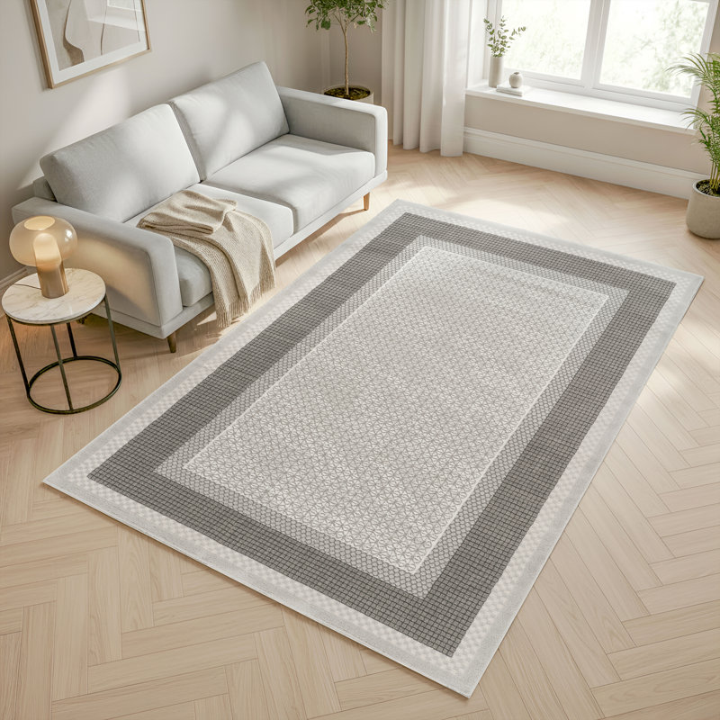 Whitney Gray & Ivory Geometric High-Low Modern Rug, Gray/Ivory, 6'6" x 9'6"