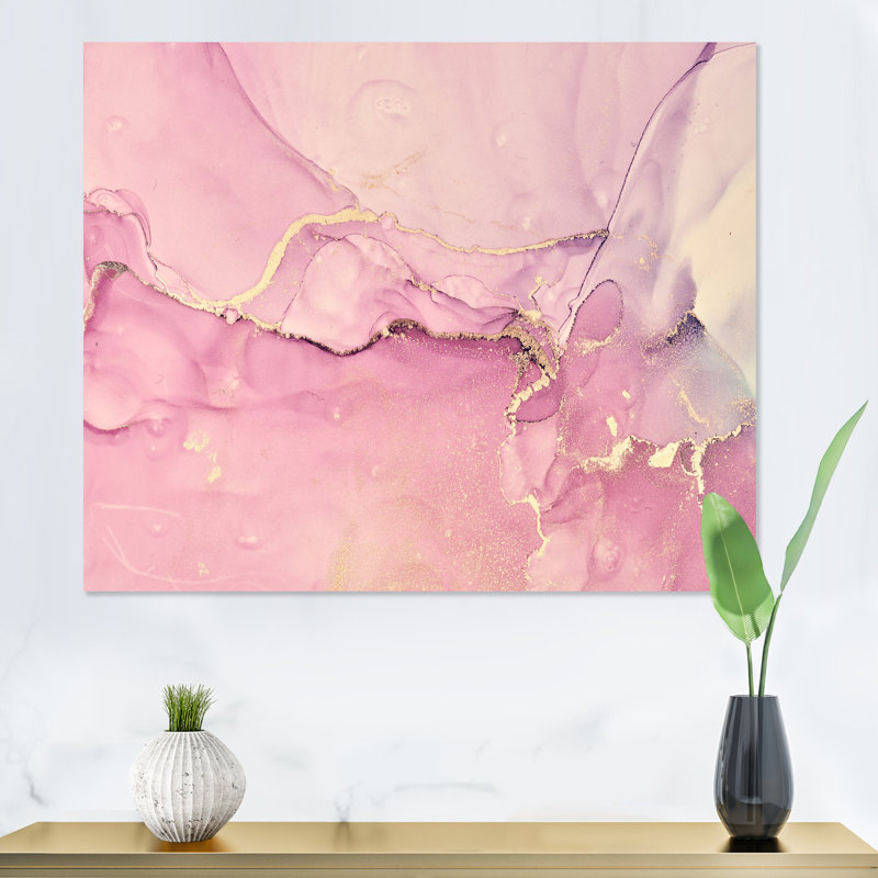 «Pink Marble Waves II», peinture sur toile, Toile tendue, H 16 po x l 32 po x P 1 po