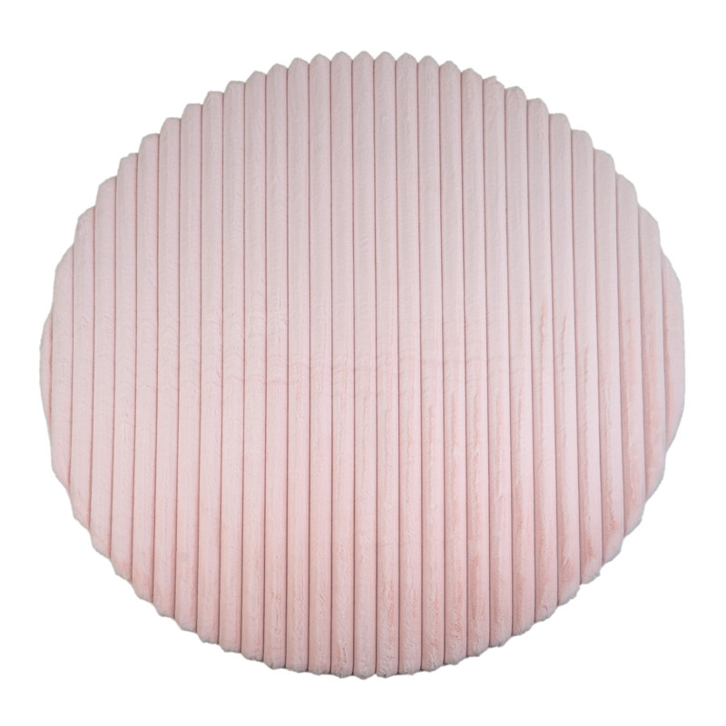 Nickole Collection Pink Ultra Soft Ribbed Faux Fur Area Rug, Round 7'