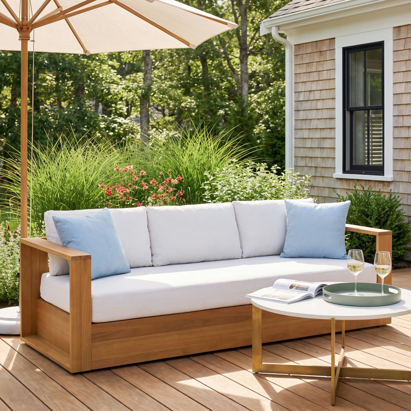 Emmett Solid Eucalyptus Wood Patio Sofa