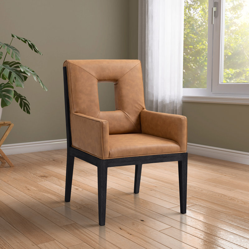 Fauteuil de salle à manger Flore, Cuir cognac végétalien, Noir