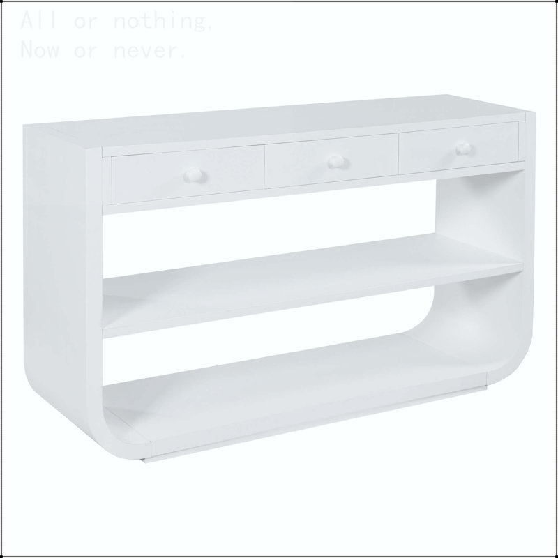 Console moderne avec 3 tiroirs à fermeture en douceur et 2 tablettes ouvertes, Blanc