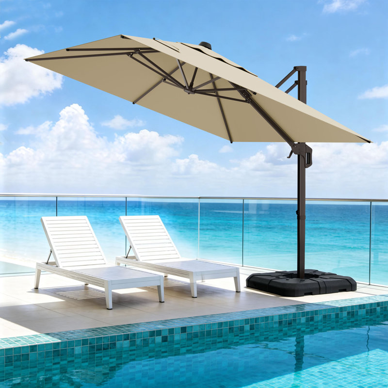 Parasol d'extérieur en porte-à-faux 9 'X 12' avec manivelle, L 144 po x P 108 po, Beige