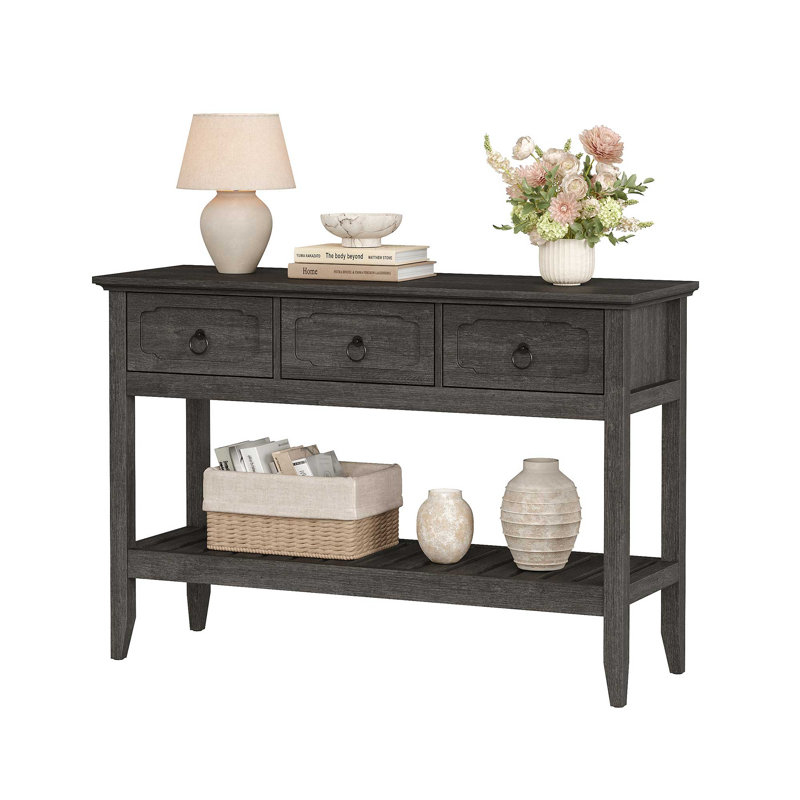Rustic Entryway Table With Large Storage Space, Gray, Gray