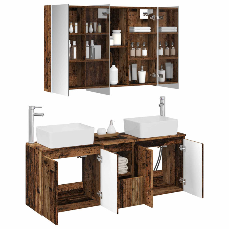 Vanity & Mirror Set, Medium Wood