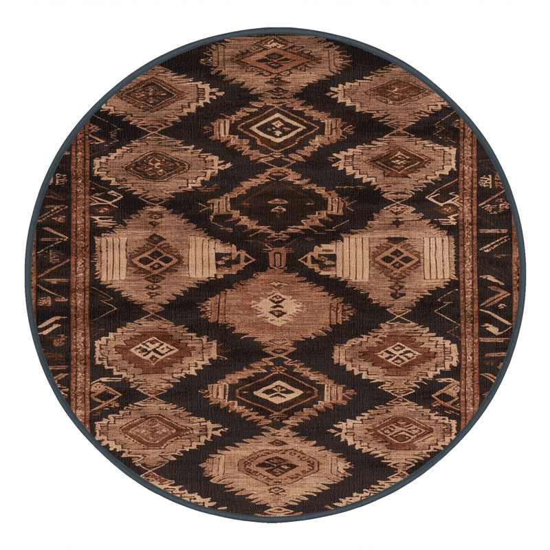Machine Washable Persian Black Area Rug, Round 4'