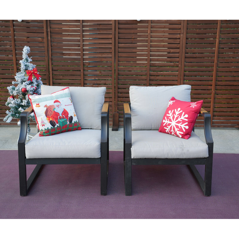 Chaise de patio d'extérieur 2 pièces en aluminium avec coussins gris 2 pièces, Noir