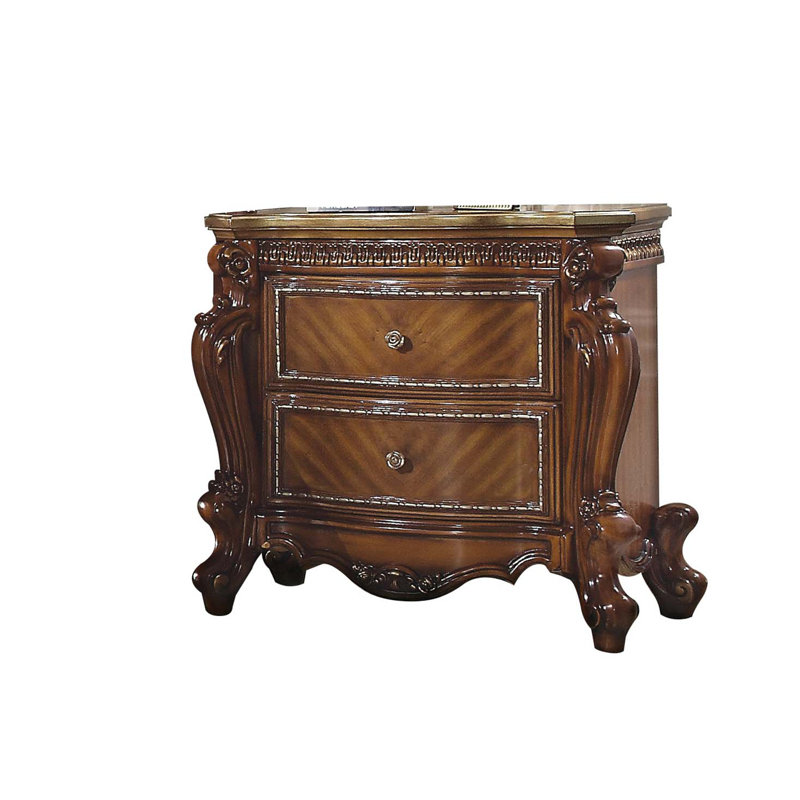 2 Drawer Transitional Style Nightstand, Cherry Oak