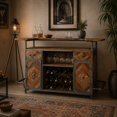 Comptoir de bar, fait de bois et de fer, 72 x 28 x 42
