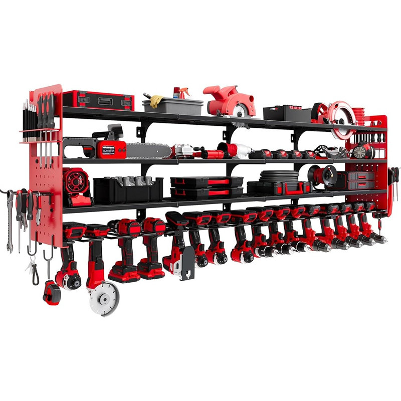 Optimisez la capacité de votre atelier et rationalisez votre flux de travail grâce à un organiseur mural extra-large à plusieurs niveaux pour outils électriques, d'un rouge éclatant. Spécialement conçu pour exploiter au maximum l'espace vertical du mur, ce système de rangement robuste offre une solution performante et durable.