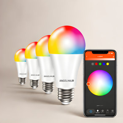 9 Watt A19 Smart Light Bulbs, RGBCW Color Changing Light Bulbs, Wi-Fi & Bluetooth, Work with Alexa and Google Assistant, 4 Pack