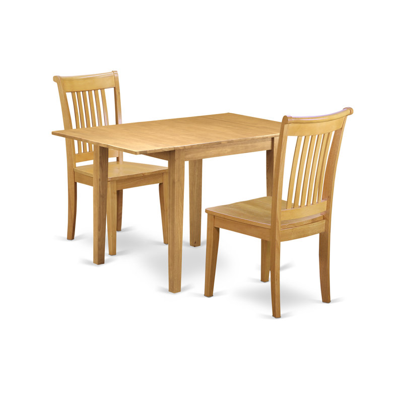 L'ensemble 3 pièces de table et chaises de cuisine contient une table de salle à manger rectangulaire avec Dropleaf et 2 chaises en bois massif, chêne
