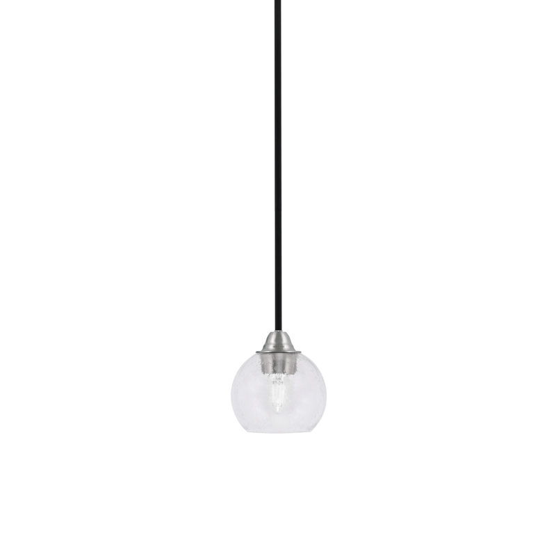 Luminaire suspendu sur pied Paramount avec verre à bulles de 5,75 po, Verre transparent, Noir mat/nickel brossé