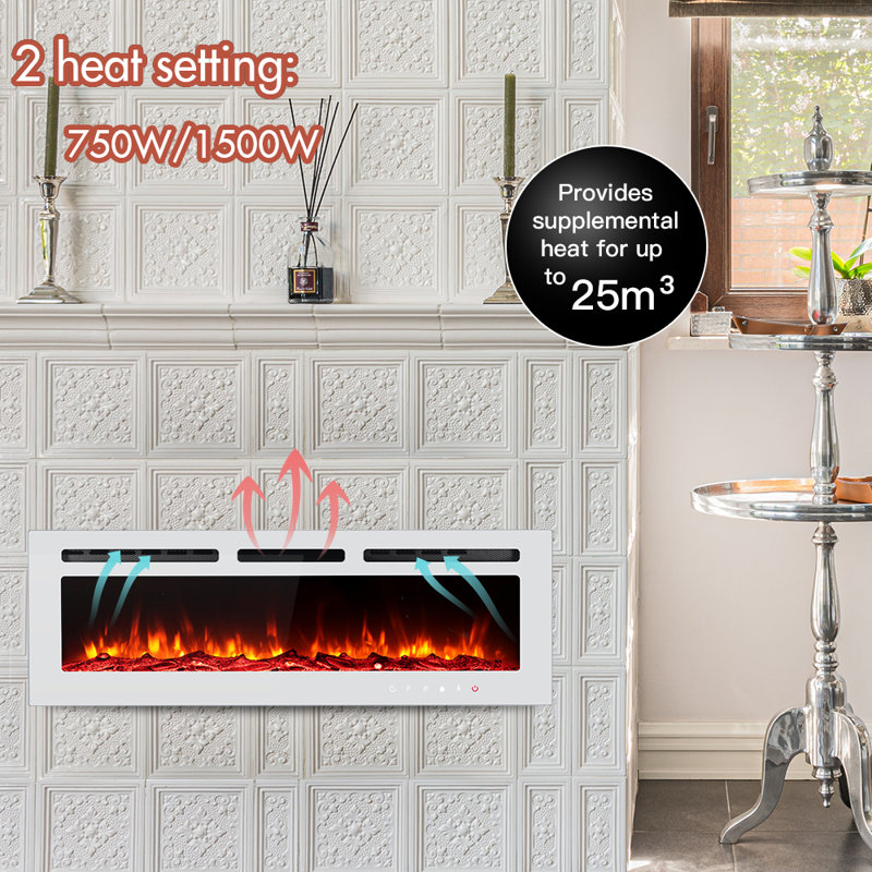 Electric & Alternative Fuel Fireplaces, White, 17" H x 50" W x 4.1" D