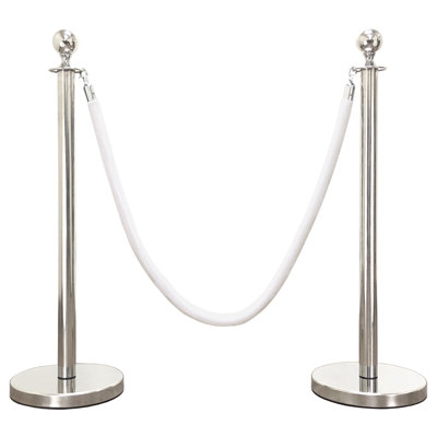 Poteau de contrôle des foules pour les foules (2 plateaux couronnés en miroir / base plate + corde de 6 pi)