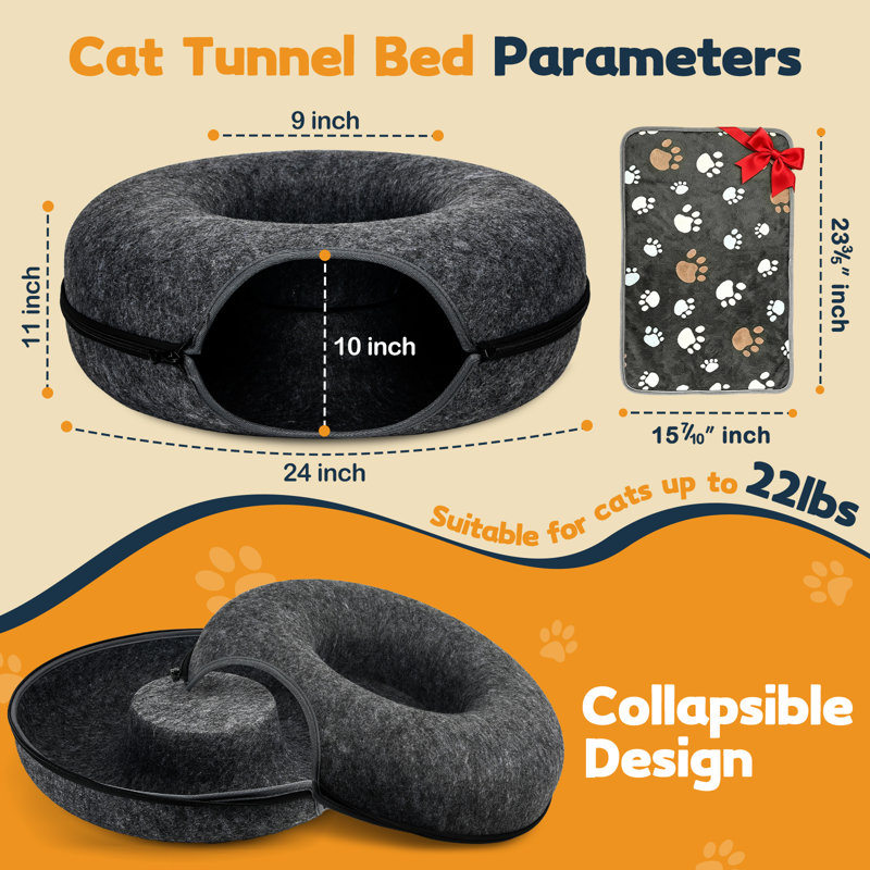 Grand lit pour chat avec grotte et grattoir, 24 po, noir, L-24 in
