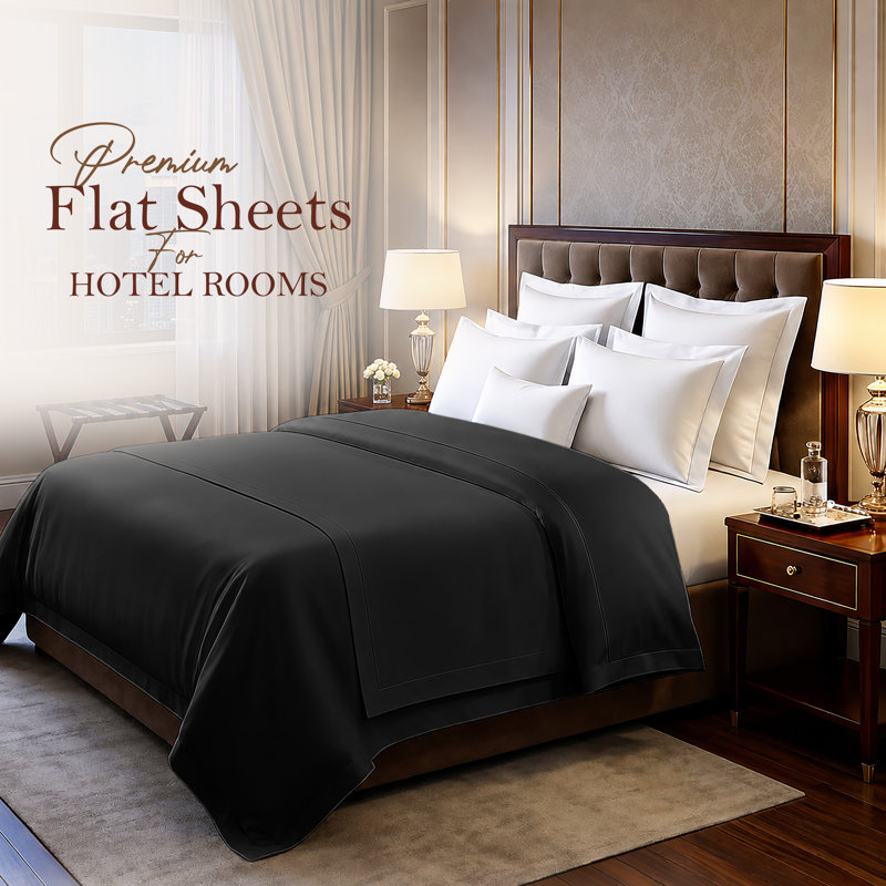 Luxury Soft Microfiber 140 Thread Count Flat Sheet Easy Care Breathable Bedding Sheet, Super King (6'), BLACK