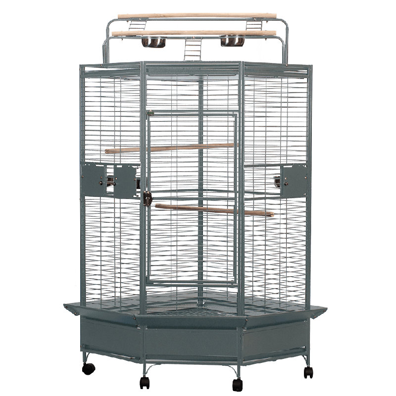 Meachum 72'' Iron Play Top Floor Bird Cage with Perch, Platinum