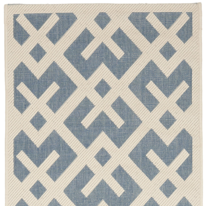 Arneshia Geometric Blue/Bone Area Indoor/Outdoor Area Rug, Runner 2'4" x 9'11"