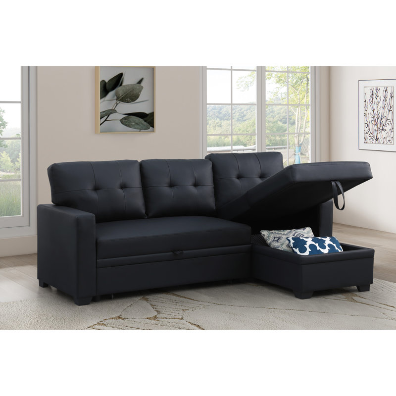Canapé-lit convertible à 4 places avec méridienne escamotable et rangement en lin noir, coussins de dossier amovibles, canapé-lit simple pour nuit d'invités, largeur 82, profondeur 53, hauteur 34,5, lin 190,5 lb